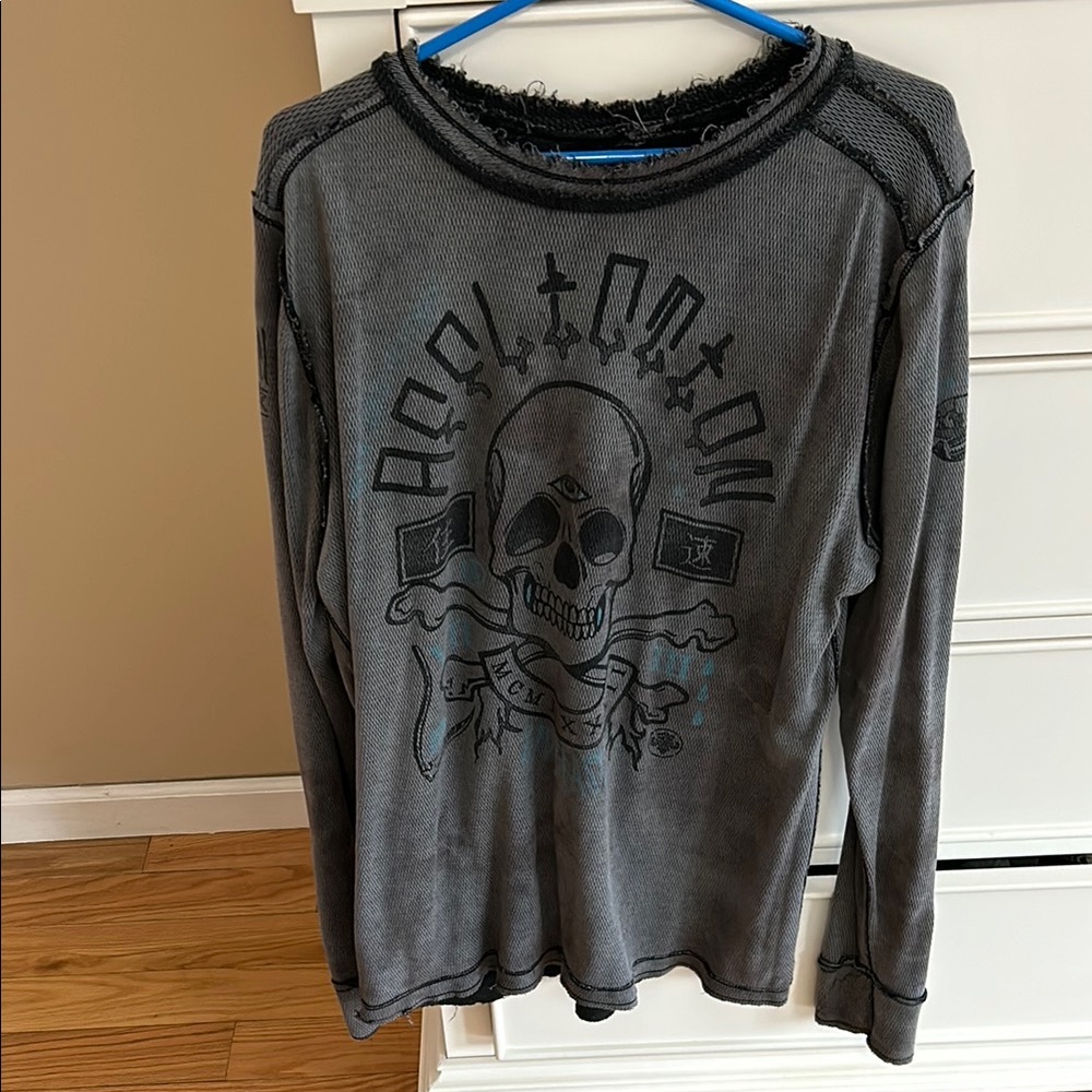 Affliction Gray Skull Long Sleeve Shirt